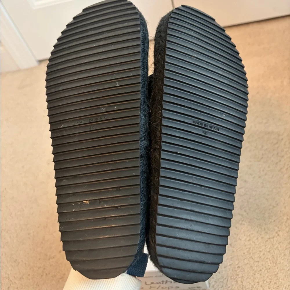 ME+EM Black Leather Espadrille Toe-Post Sandals